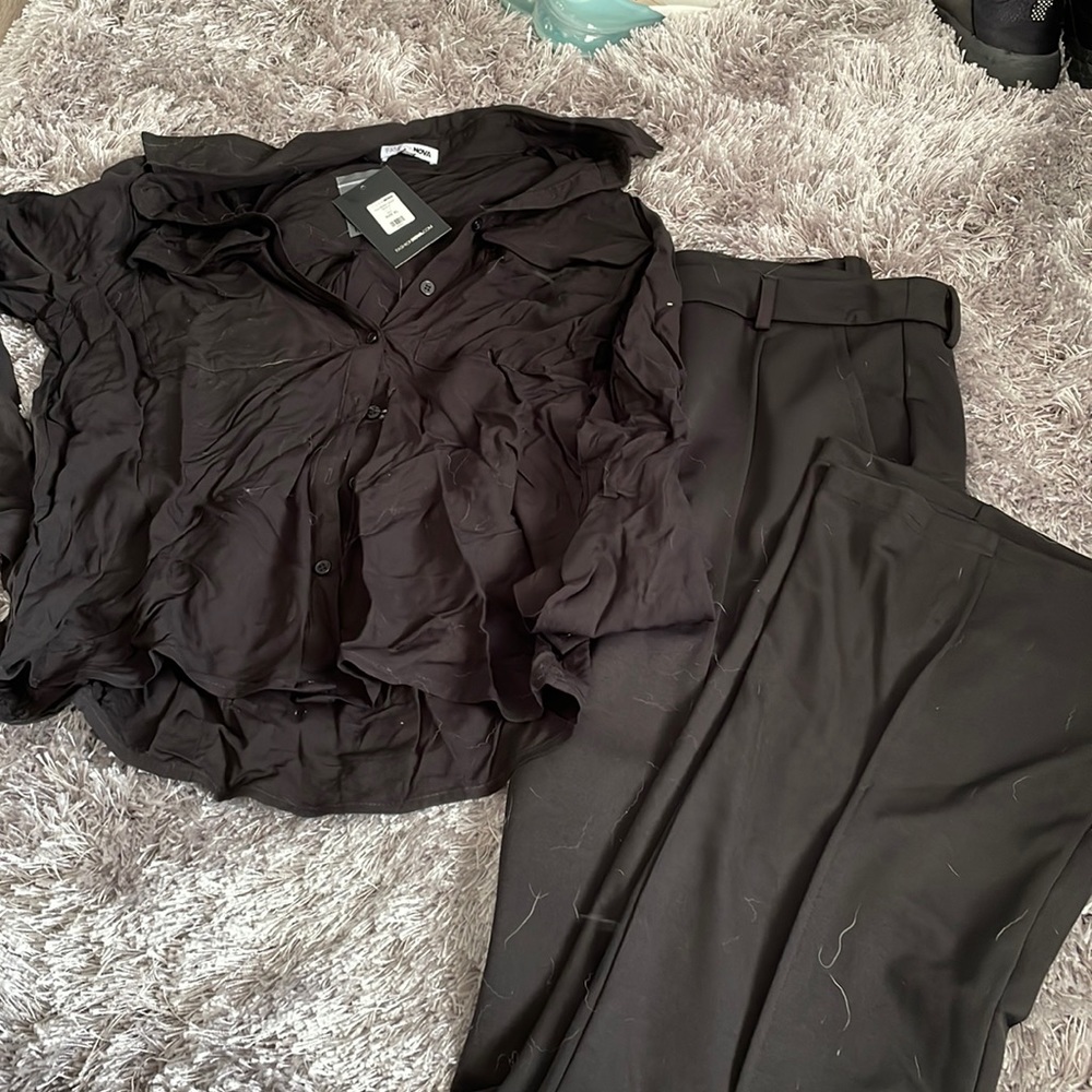 Fashion Nova Black Button Up and Slack Set